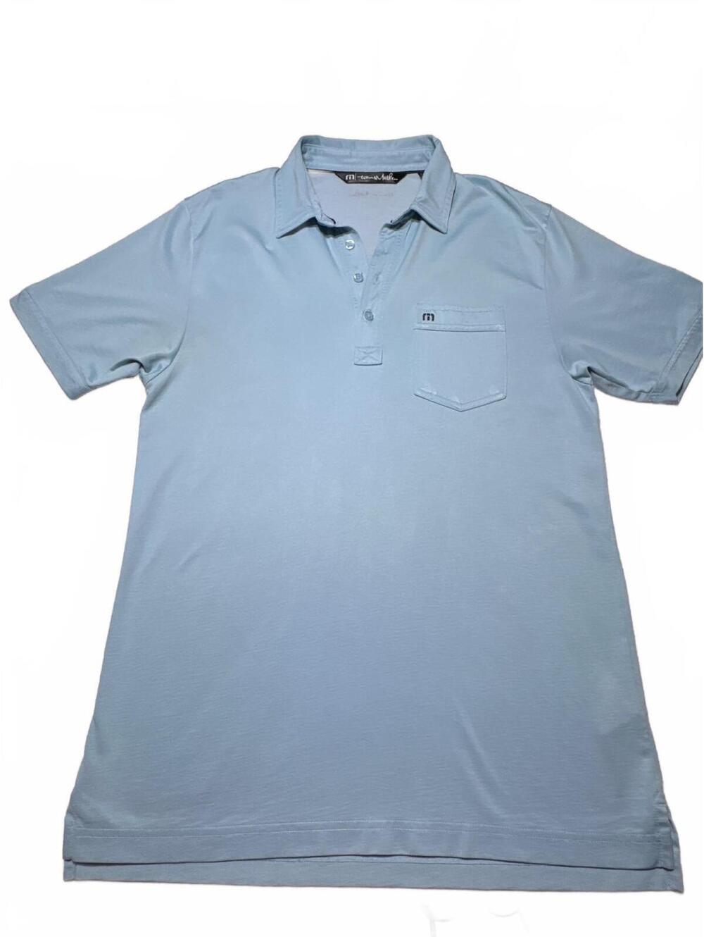 Travis Mathew Men's Light Blue Pima Cotton and Polyester Polo Shirt Size M
